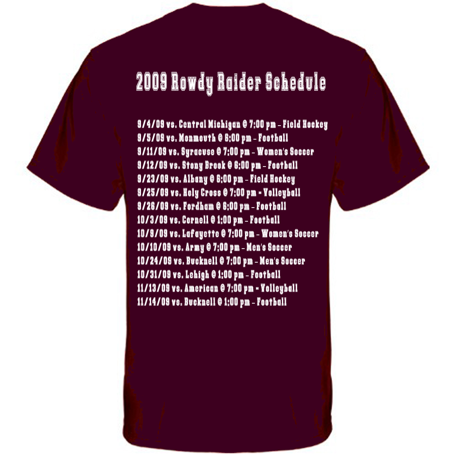 2009 Rowdy Raider Schedule